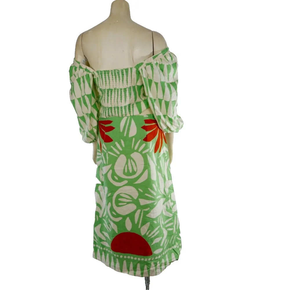 Maison D'Amelie 2pc Matching Set Green Abstract Print Crop Top & Midi Skirt Sz S